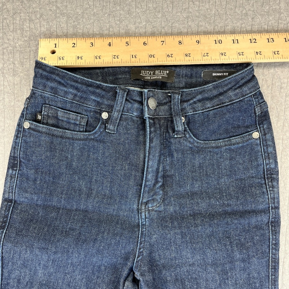 New Judy Blue Skinny Fit Jeans Women 0/24(23X28 1/2) high rise Dark Wash Raw Hem - Picture 5 of 12